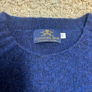 100% Pure New Wool Claymore Shop Blue Crewneck Sweater with Textured Knit